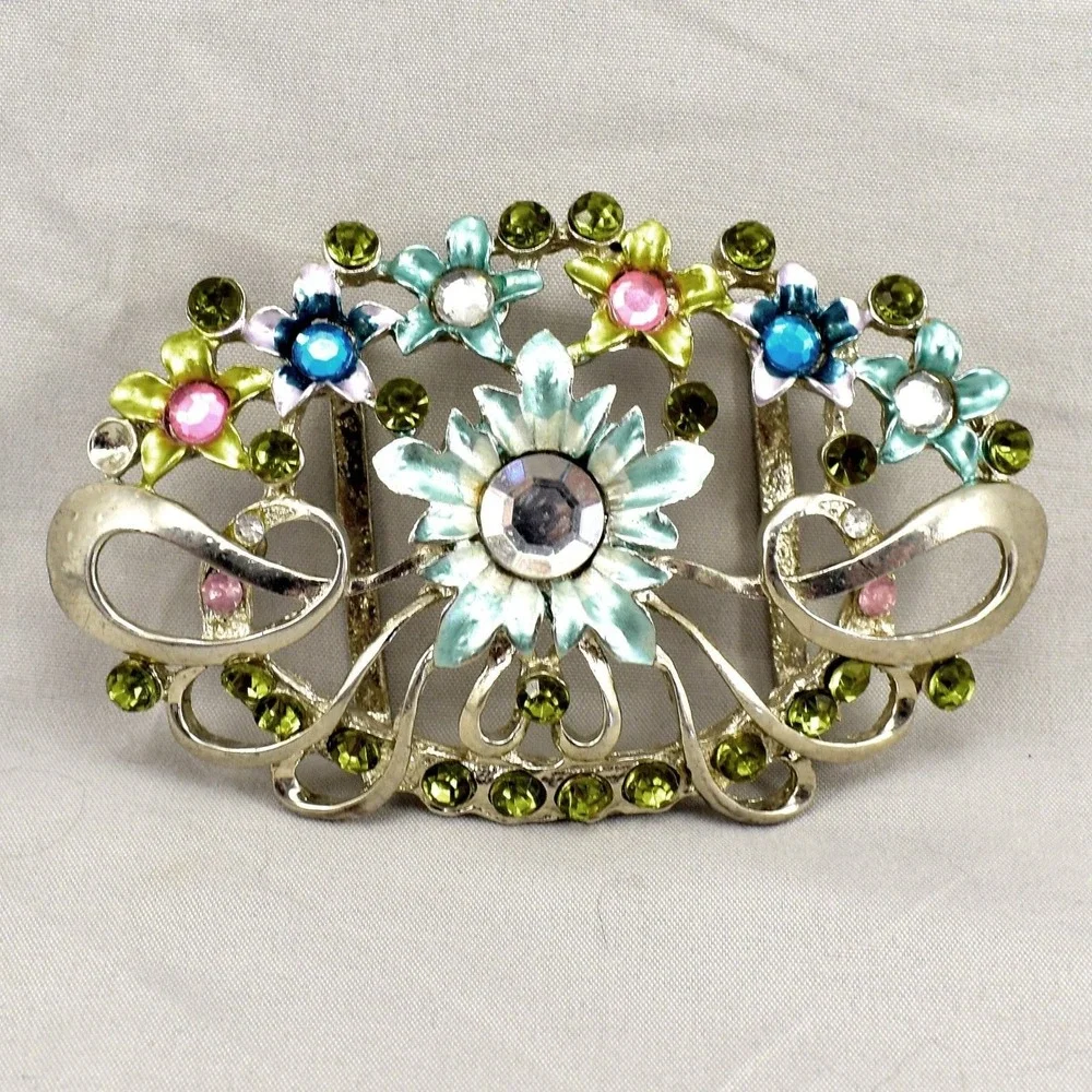 Vintage Belt Buckle Women's Unisex Sash Flowers Floral Colorful Victoria Art-Dec